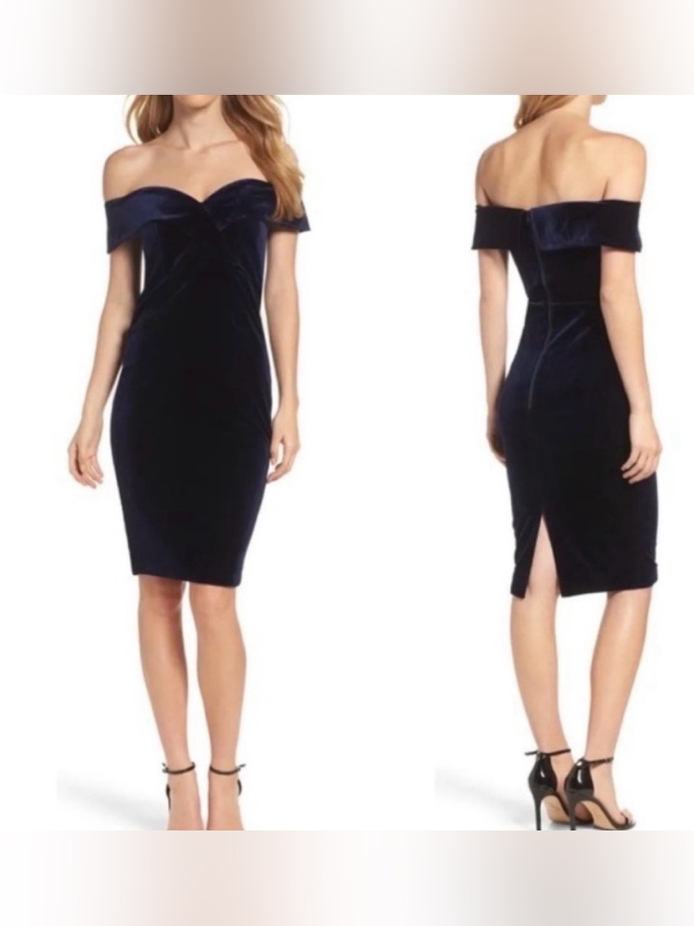 Bardot Midnight Blue Off-Shoulder Velvet Midi Dress, never worn